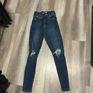 High Rise Ripped Blue Jeans